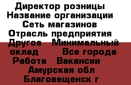 Директор розницы › Название организации ­ Сеть магазинов › Отрасль предприятия ­ Другое › Минимальный оклад ­ 1 - Все города Работа » Вакансии   . Амурская обл.,Благовещенск г.